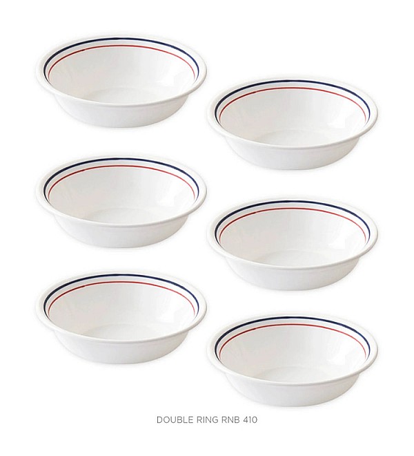 CORELLE LINVINGWARE COLLECTION DOUBLE RING RED-N-BLUE 296 ML DESSERT BOWL PACK OF 6