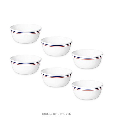 CORELLE LIVINGWARE COLLECTION DOUBLE RING RED-N-BLUE 177 ML KATORI PACK OF 6