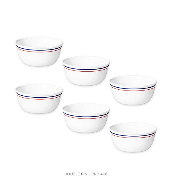 CORELLE LIVINGWARE COLLECTION DOUBLE RING RED-N-BLUE 177 ML KATORI PACK OF 6