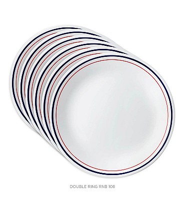 CORELLE LIVINGWARE COLLECTION DOUBLE RING RED-N-BLUE SERIES 22 CM MEDIUM PLATE PACK OF 6