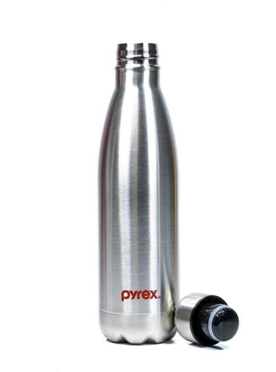 PYREX STAINLESS STEEL INSULATED 24 HOURS HOT OR COLD BOTTLE FLASK 750 ML SILVER