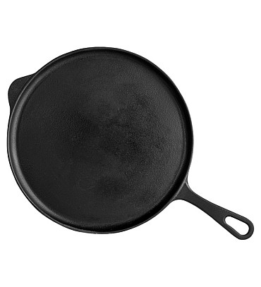 Signature Smooth Pre-Seasoned Cast Iron Tawa 11 Inch, Natural, Black