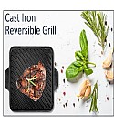 Pre-Seasoned Cast Iron Reversible Grill Pan/Griddle 10.5 Inch, Black