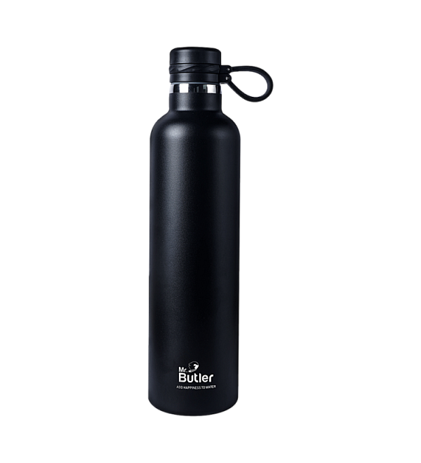 Thermosteel Bottle 1000 Ml, Ebony, Vacuum Insulated, Cold/Hot, Black