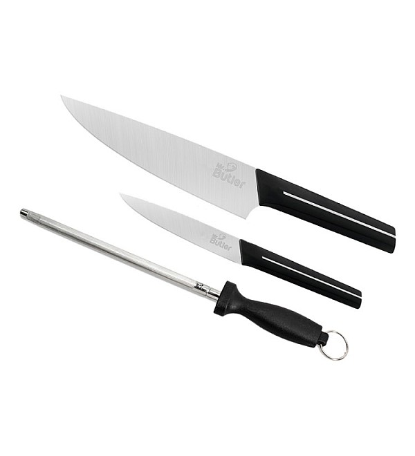 Kitchen Knife Combo Pack - Chef Knife, Utility Knife & Sharpener Rod, Pack Of 3