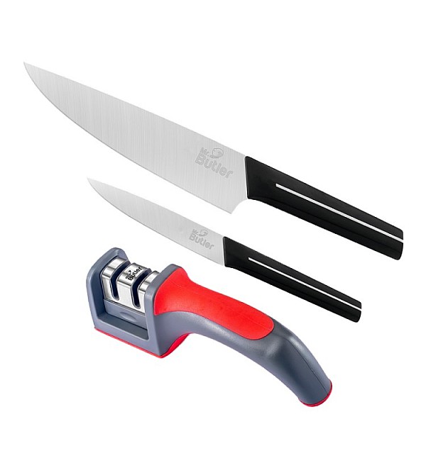 Kitchen Knife Combo Pack - Chef Knife, Utility Knife & 2 Stage Sharpener, Pack Of 3