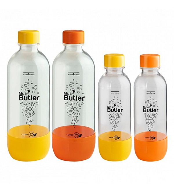 BPA Free PET Bottle Combo Pack, 1000 Ml & 500 Ml, Pack Of 4, Orange & Yellow