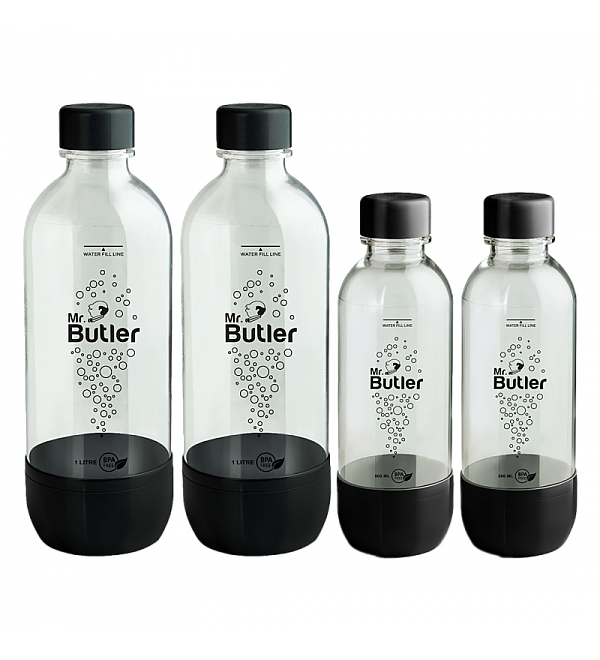 BPA Free PET Bottle Combo Pack, 1000 Ml & 500 Ml, Pack Of 4, Black