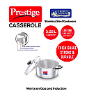 Prestige Tri Ply Splendor Stainless Steel Gas and Induction Compatible Casserole with Glass Lid Silver