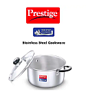 Prestige Tri Ply Splendor Stainless Steel Gas and Induction Compatible Casserole with Glass Lid Silver