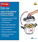 Prestige 5L Svachh FLIP-ON Stainless Steel Tri-ply bottom Pressure Cooker with glass lid