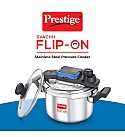 Prestige 5L Svachh FLIP-ON Stainless Steel Tri-ply bottom Pressure Cooker with glass lid