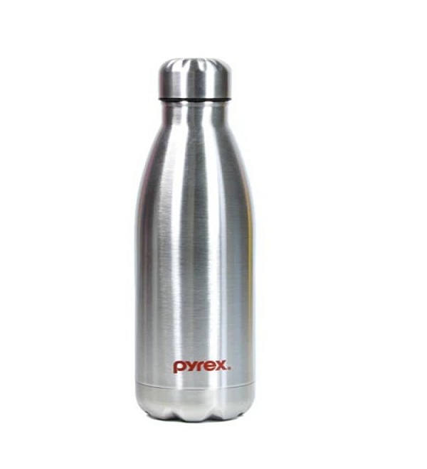 PYREX STAINLESS STEEL INSULATED 24 HOURS HOT OR COLD BOTTLE FLASK  500 ML  SILVER