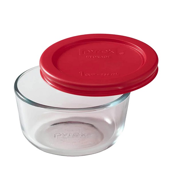 PYREX-1CUP/236ML ROUND BOWL WITH PLASTIC RED LID