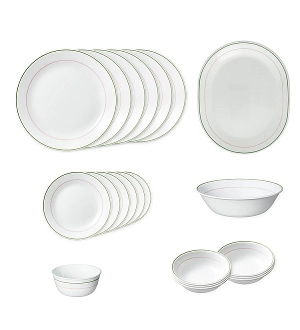 CORELLE LIVINGWARE DOUBLE RING GREEN 21 PCS DINNER SET