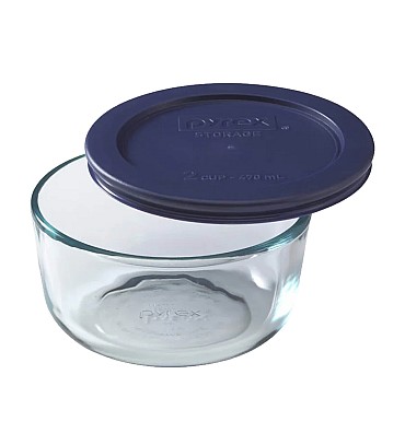 PYREX-2CUP/473ML ROUND WITH PLASTIC BLUE LID